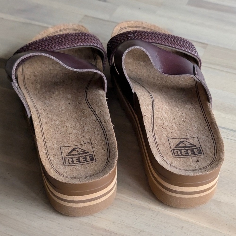 REEF Cushion Vista Hi Mahogany Brown Braided Platform Slide Sandals Size 8 - Picture 4 of 8